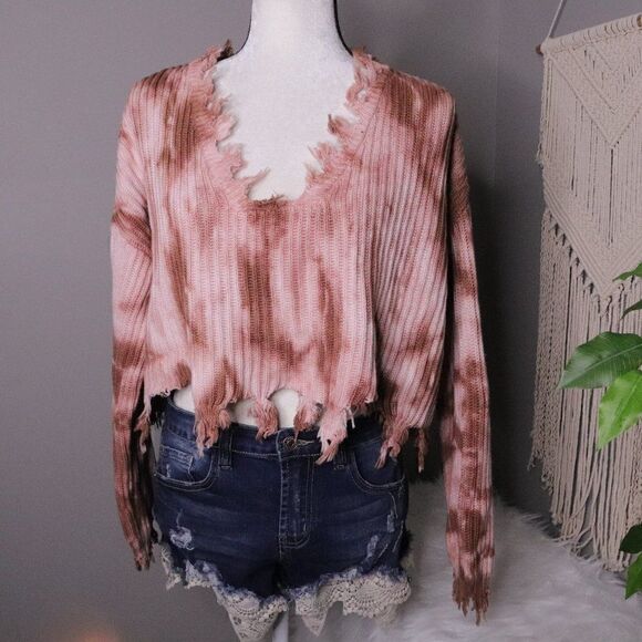 Lane 201 | Boutique Distressed Tie Dye Cropped Sweater Medium - Picture 2 of 8
